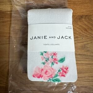 Janie and Jack White Pink Rose Floral Tights Girls Size 2T to 3 New